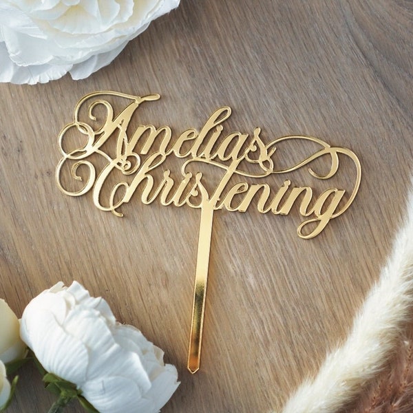 Personalised Christening Cake Topper Acrylic Holy Communion God Bless Cake Topper Gold Silver Baptism Topper Christening Decorations