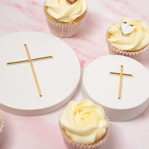 Thin Cross Cake Charm, Dainty Acrylic Cross Topper Christening Cake Topper Baptism Cake Charms Silver Gold First Holy Communion God Bless