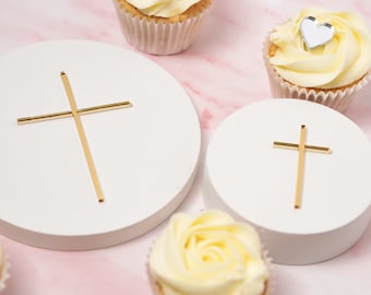 Thin Cross Cake Charm, Dainty Acrylic Cross Topper Christening Cake Topper Baptism Cake Charms Silver Gold First Holy Communion God Bless