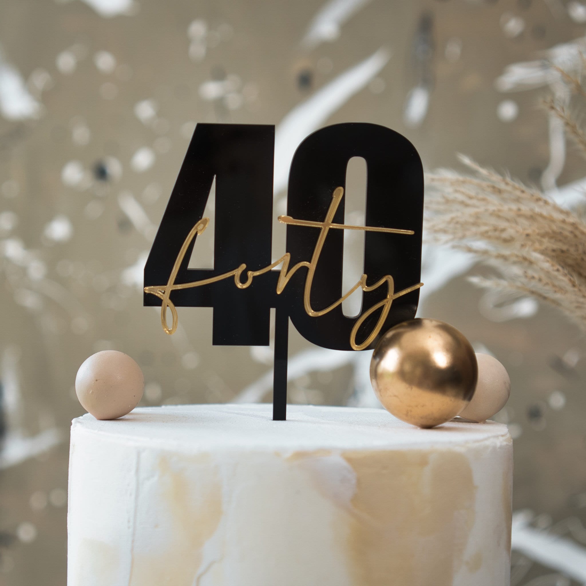 Palloncino 40 Anni Uomo CAKE TOPPER IN PLEXIGLASS A SPECCHIO 40 BIRTHDAY  NERO 20X15H Scritta Buon Compleanno Per Torta, image size:2048x2048