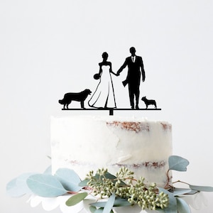 Couple Wedding Cake Topper with 2 Dogs Silhouette Cake Topper Mr and Mrs Personalised Custom Bride and Groom Dog Wedding Acrylic