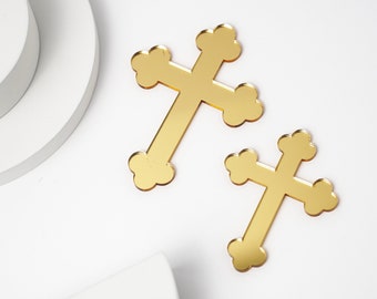 Cross Cake Charm, Mirror Acrylic Crucifix Cupcake Topper Christening Cake Topper Baptism Cake Charms Gold First Holy Communion God Bless