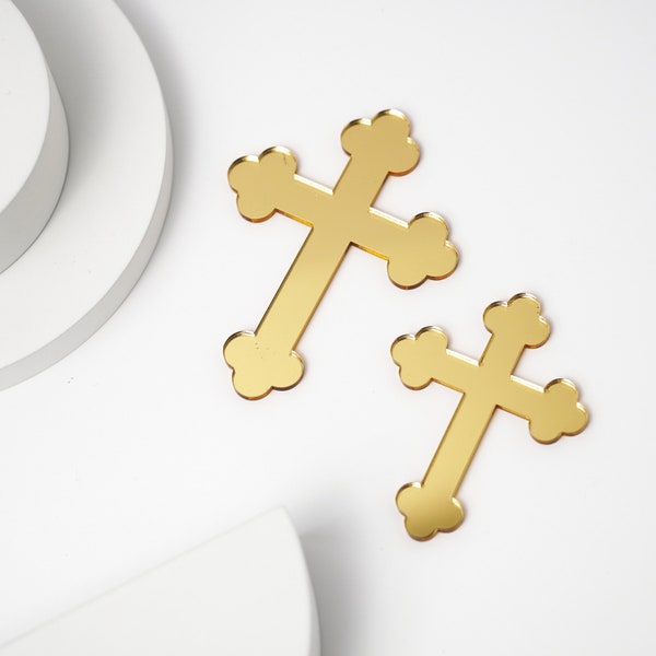 Cross Cake Charm, Mirror Acrylic Crucifix Cupcake Topper Christening Cake Topper Baptism Cake Charms Gold First Holy Communion God Bless