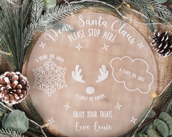 Personalised Christmas Eve Plate Santa Plate Christmas Eve Board Personalized Santa Plate Wooden Acrylic Treat Plate for Santa and Reindeer