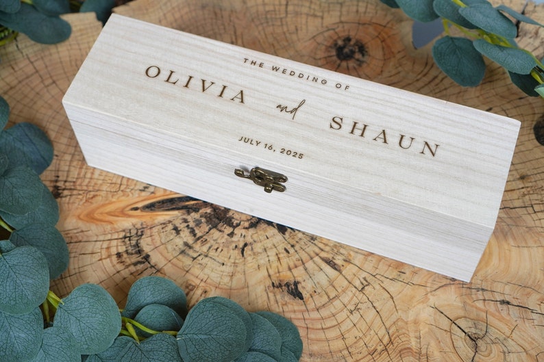 Wine Box Wedding Ceremony Personalised Wedding Wine Box Time Capsule Wedding Wine Gift Engraved Wooden Champagne Bottle Box image 1