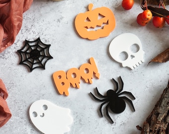 Halloween Cake Toppers set of 6 Acrylic Cake Charm Halloween Cupcake Cake Decorations Acrylic Halloween Tag Trick or Treat Tag