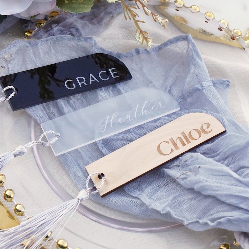 Wedding guest name tags made from acrylic