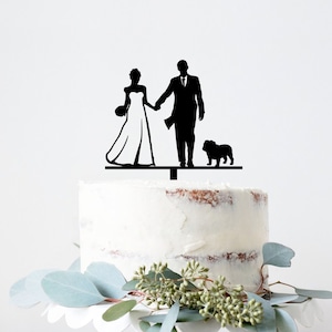 Wedding Cake Topper Dog Silhouette Couple Cake Topper Mr and Mrs Personalised Custom Bride and Groom Wedding Wood Acrylic
