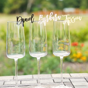 Etichetta per bevande nuziali, segnaposto in acrilico personalizzati, ciondoli per bicchieri da vino nuziali, bomboniere per addii al nubilato, etichetta con nome per champagne da cocktail, agitatore per bevande