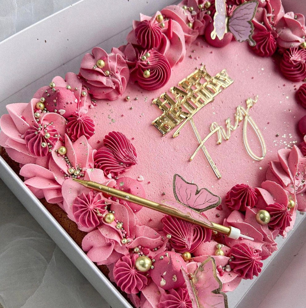 BakeMaestro Happy Birthday Cake Toppers - Gold Acrylic Cake Topper