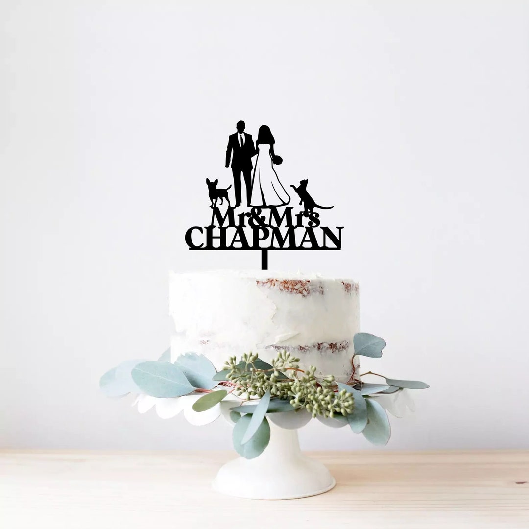 Wedding Cake Topper With Dog Bride and Groom Dog Cake Topper Silhouette ...