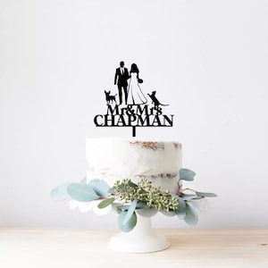 Wedding Cake Topper With Dog Bride and Groom Dog Cake Topper Silhouette Couple Dog Cat Personalised Custom Wedding Topper