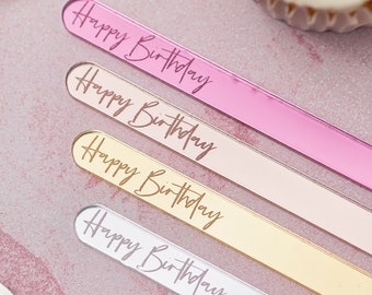 Palitos de helado de feliz cumpleaños, paletas de helado acrílicas, paletas de helado doradas, palitos de helado personalizados, soporte para helado de cumpleaños.