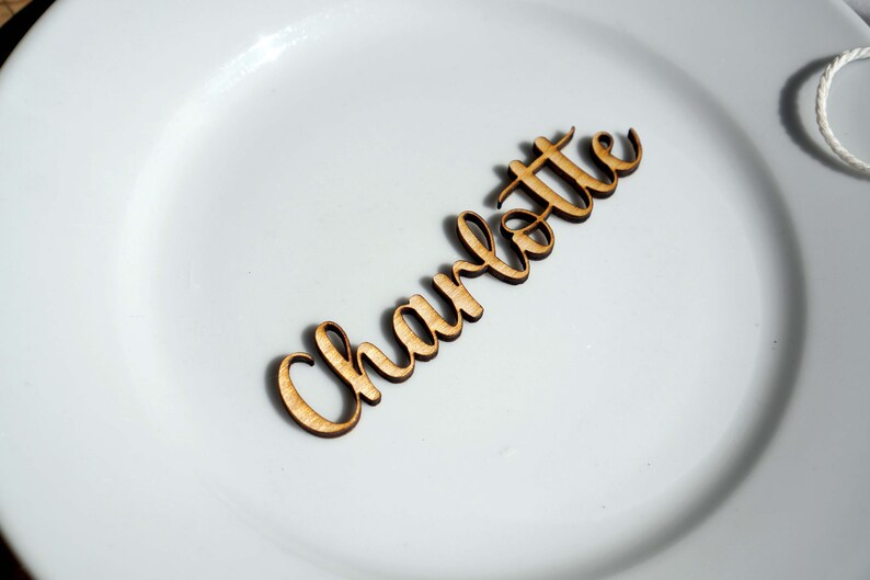 Boho personalised wood name place setting