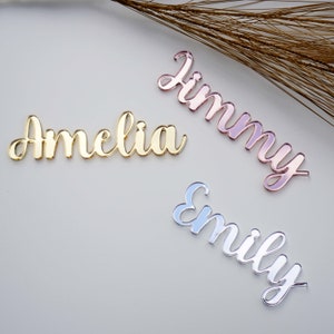 Mirror Acrylic Cake Charm, Acrylic Cupcake Topper Personalised Name Cake Topper Name Cake Charms Silver Gold Custom Cake Decorations