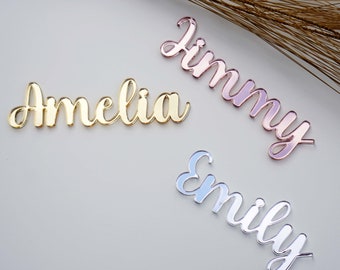 Mirror Acrylic Cake Charm, Acrylic Cupcake Topper Personalised Name Cake Topper Name Cake Charms Silver Gold Custom Cake Decorations