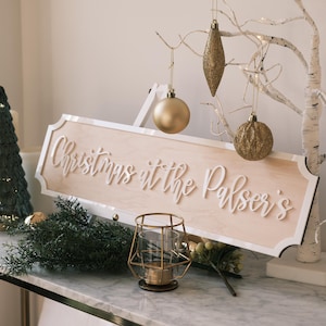 Decoração de Natal de madeira personalizada, enfeites de Natal independentes para a família, presente de Natal para a família, placa de sobrenome