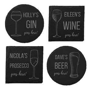 Personalised Slate Coaster,  Tea Coffee Gin Beer Wine Whiskey Laser Engraved Gift, Wedding, Birthday, Anniversary, Gift from daughter