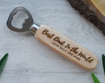 Personalised Bottle Opener, Fathers Day Gift from Son or Daughter, Daddy Grandad, Wood Handle Beer Bottle Opener Engraved Custom Gift