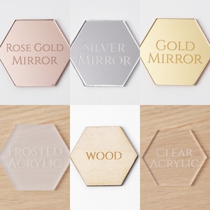 Personalised bookmark colour chart rose gold, silver mirror, gold mirror, frosted acrylic, wood and clear acrylic
