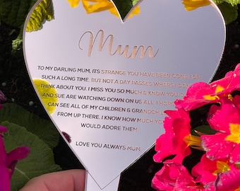 Adornos de tumba personalizados para papá, mamá o ser querido. Marcador de tumba, placa conmemorativa de corazón, regalo de condolencia, decoración de tumba.