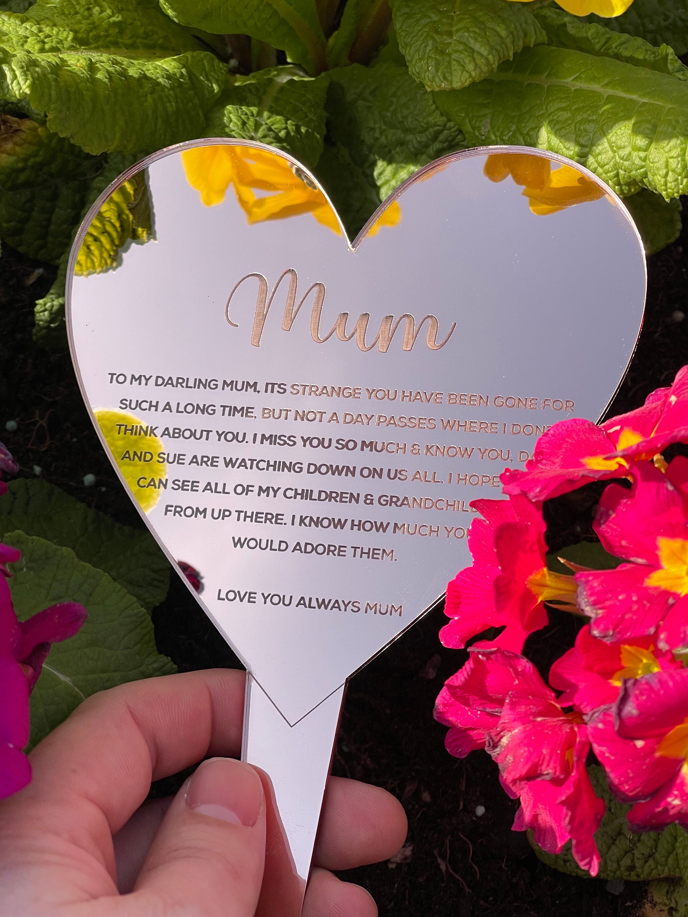 thumbnail image 2 of Personalized Heart Acrylic Plaque & Stake – Memorial Garden Sign, Grave Marker, Keepsake Gift 2 of 6