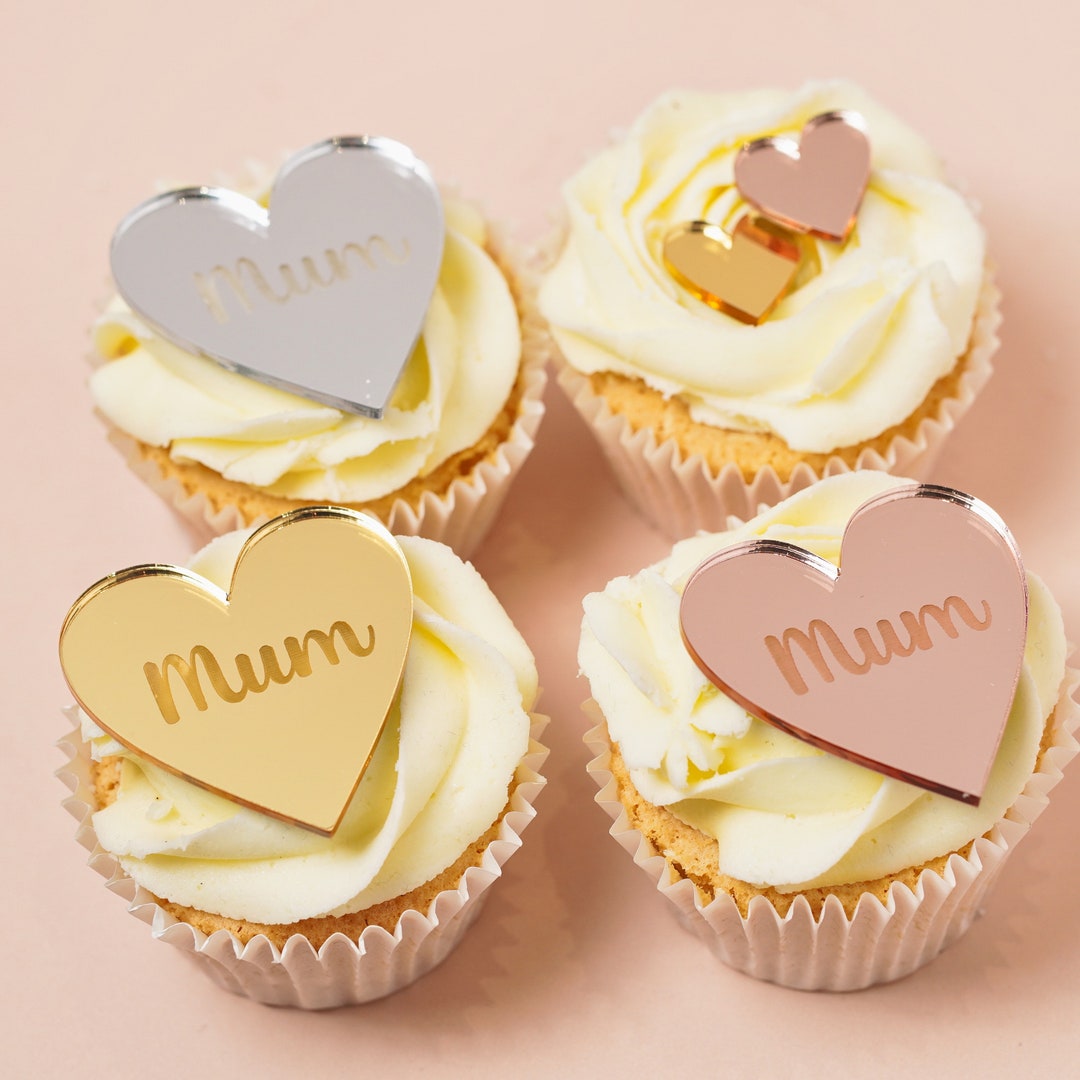 Mirror Acrylic Cupcake Topper Mum Birthday Cake Heart Acrylic Mum Cake ...
