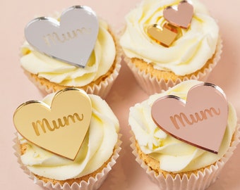 Mirror Acrylic Cupcake Topper Mum Birthday Cake Heart Acrylic Mum Cake Topper Happy Mothers Day Cake Topper Gold Cake Charms Mum