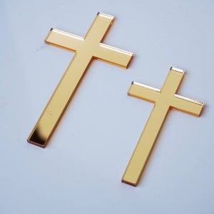 Cross Cake Charm, Mirror Acrylic Cross Cupcake Topper Christening Cake Topper Baptism Cake Charms Silver Gold First Holy Communion God Bless