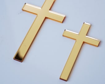 Kreuz Kuchen Charm, Spiegel Acryl Cupcake Topper Taufe Kuchen Topper Taufe Kuchen Charms Silber Gold erste Heilige Kommunion Gott segne