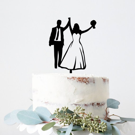 Wedding Cake Toppers Engagement Proposal Bride & Groom Wedding Black Acrylic Cake Topper Silhouette Dog Cake Topper Wedding