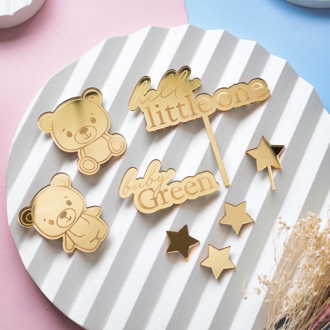 Personalised Teddy Bear Baby Shower Cake Topper Set Girl Boy Baby ...