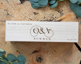 Caixa de vinho personalizada para cerimônia de casamento, caixa de vinho para casamento, cápsula do tempo, presente de casamento, caixa de garrafa de champanhe de madeira gravada