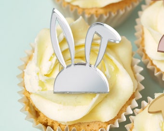 Set 21 Decorazioni Pasquali Per Torte In Acrilico – Coniglietto Per Cupcake, Muffin Topper Happy Easter – Oro, Argento E Rosa – Riutilizzabili