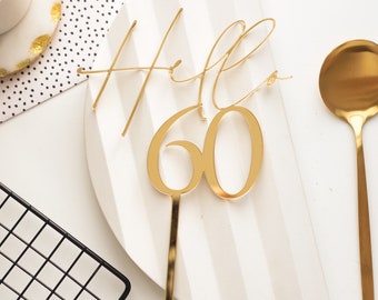 60 Cake Topper Sixty Topper Birthday Personalised 60th Cake Ideas Gold Happy 60th Acrylic Cake Topper Sixtieth Custom Age Hello 60