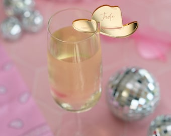 Disco Cowgirl Bachelorette Party Hen Party Decorations Hens Drink Toppers Names Last Rodeo Lets go Girls Hen Cow girl Disco Ball Last Rodeo