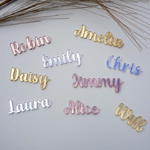 Mirrored Acrylic Name Places Personalised Laser Cut Place Name, Wedding Name Setting Cards, Acrylic Name Cake Charm, Wedding Table Decor