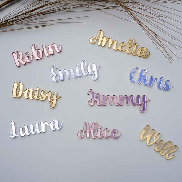 Mirrored Acrylic Name Places Personalised Laser Cut Place Name, Wedding Name Setting Cards, Acrylic Name Cake Charm, Wedding Table Decor