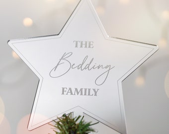 Adorno para árbol de Navidad personalizado en plata o dorado. Adorno de estrella para árbol personalizado. Adornos navideños. Adorno de estrella para árbol de Navidad.