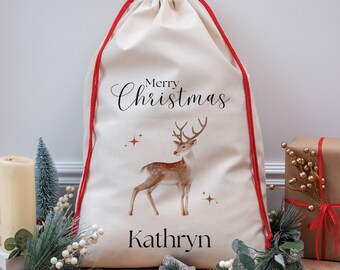 Personalised Christmas Sacks Santa Sack Gift Bag Custom Christmas Gift Bag With Reindeer Christmas Stocking Personalized Holiday Decor