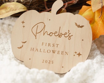 Baby’s First Halloween Pumpkin Plaque | My First Halloween Wooden Pumpkin Disc | Newborn Halloween Social Media Photo Prop Keepsake