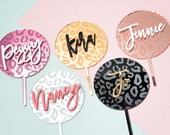 Leopard Print Cake Topper Acrylic Paddle Double Layer Name Personalised Birthday Cake Topper Leopard Print Cake Ideas Leopard Cake Design