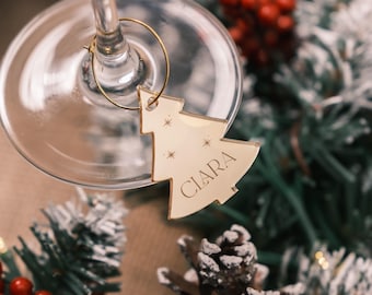 Personliga julmiddagsdekorationer Namnetiketter för vinglas Charm Julcocktailglas Mini julgransdekorationer