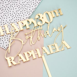 Personalised Happy Birthday Cake Topper Name and Age 21 30 40 50 Gold Acrylic Birthday Cake topper With Name Party Decoration ideas