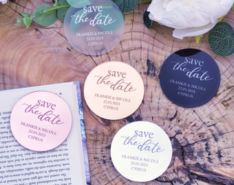Save The Date Magnet Acrylic Wedding Invitations Modern Elegant Wedding Stationary Mirrored Acrylic Circle Disc Save The Date Card