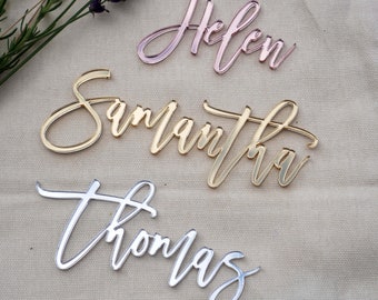 Spiegel Acryl Kuchen Charm, Script Acryl Cupcake Topper Personalisierter Name Cake Topper Name Kuchen Charms Silber Gold Kundenspezifische Kuchendekorationen