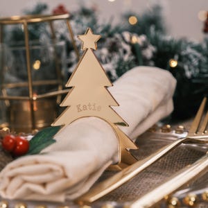Personalisierte Serviettenringe Weihnachtsbaum Ortsnamen Urlaub Ornament Geschenk Tisch Tischplatte Weihnachtsbaum Gold Serviettenring Urlaub Dekor