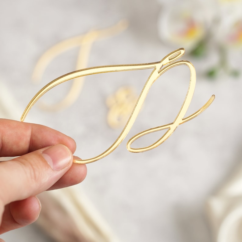 Mirror gold wedding cake topper initials