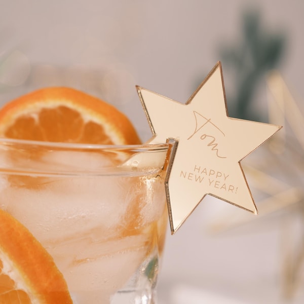 Personalised New Years Eve Decoration Drink Tags Place Settings Christmas Table Favours Star Decor Drink Topper Happy New Year NYE 2025 Tag