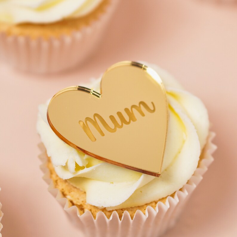 Mirror Acrylic Cupcake Topper Mum Birthday Cake Heart Acrylic Mum Cake ...